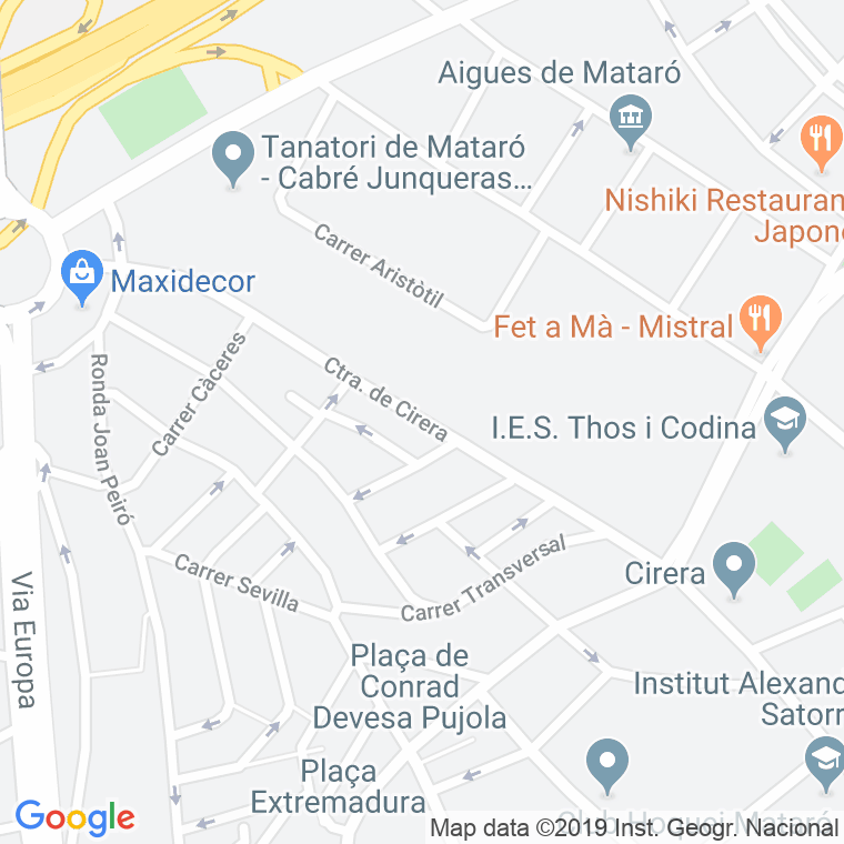 Código Postal calle Cirera, carretera en Mataró