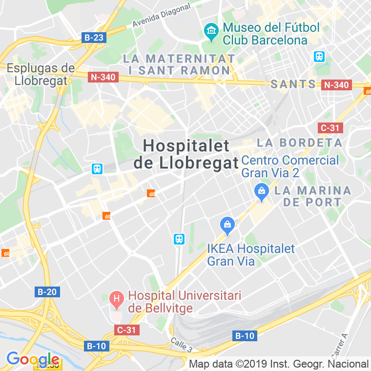 Código Postal calle Carrilet, avinguda (Impares Del 1 Al 159)  (Pares Del 2 Al 160) en Hospitalet de Llobregat,l'