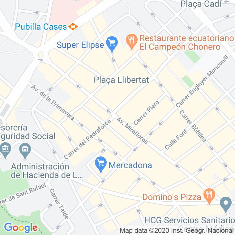 Código Postal calle Miraflors, avinguda (Impares Del 1 Al 113)  (Pares Del 2 Al 100) en Hospitalet de Llobregat,l'