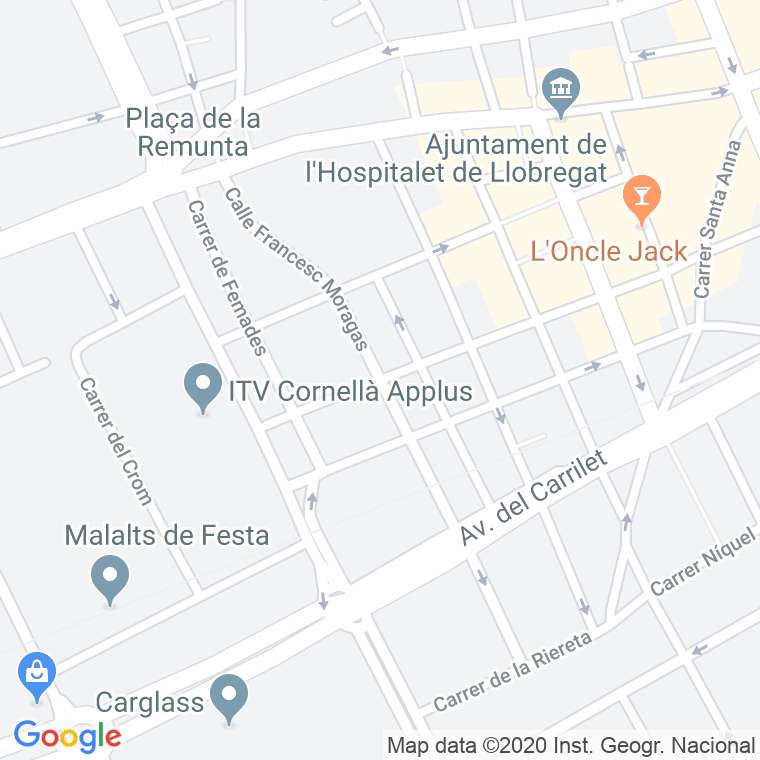 Código Postal calle Francesc Moragas   (Impares Del 65 Al Final)  (Pares Del 66 Al Final) en Hospitalet de Llobregat,l'