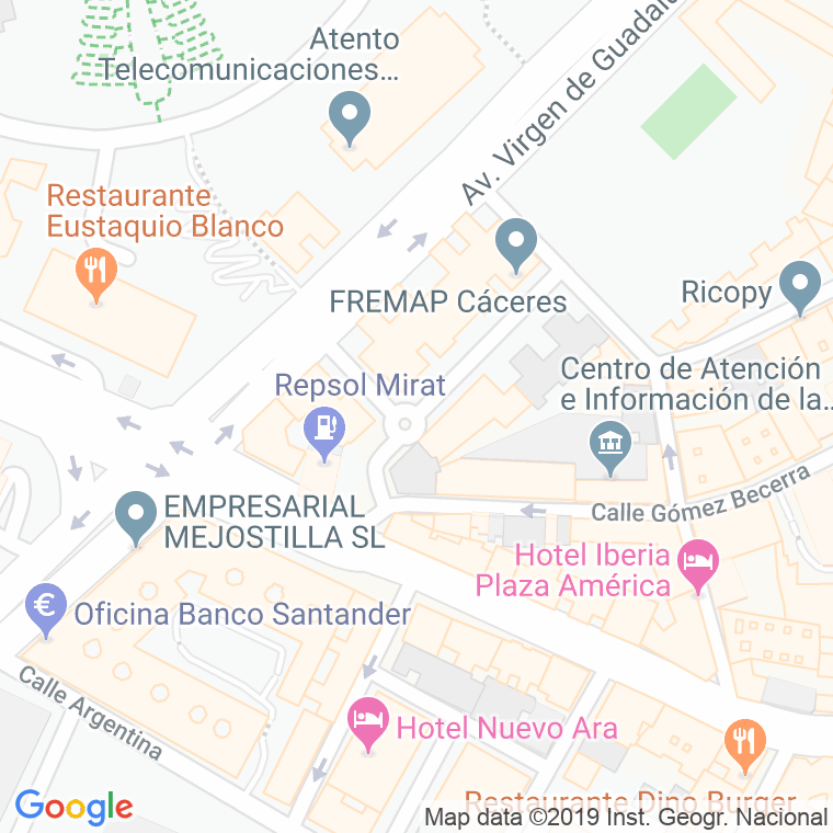 Código Postal calle Obispo Jesus Dominguez en Cáceres