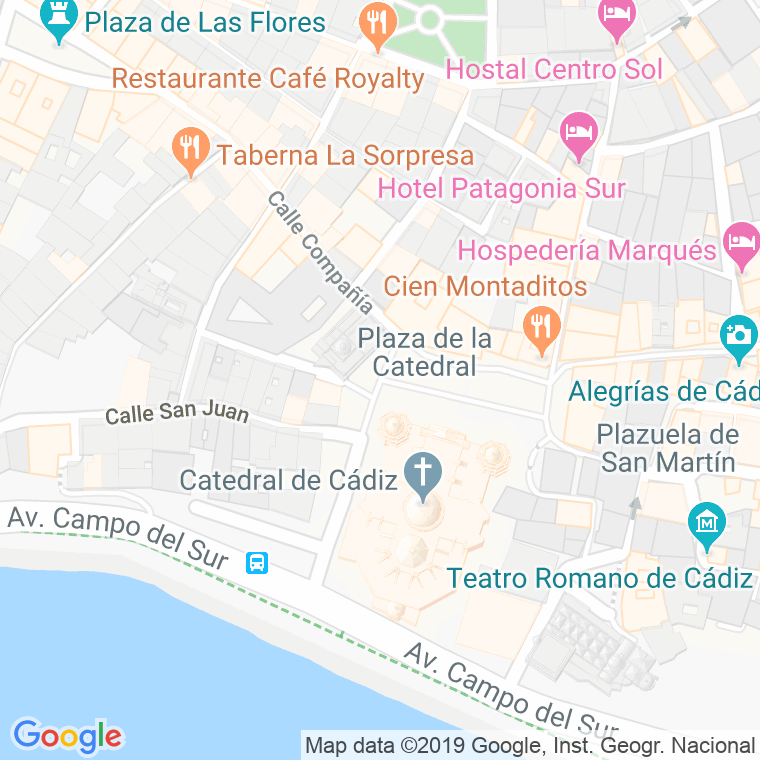 Código Postal calle Catedral, plaza en Cádiz