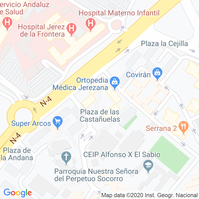 Código Postal calle Castañuelas, De Las, plaza en Jerez de la Frontera