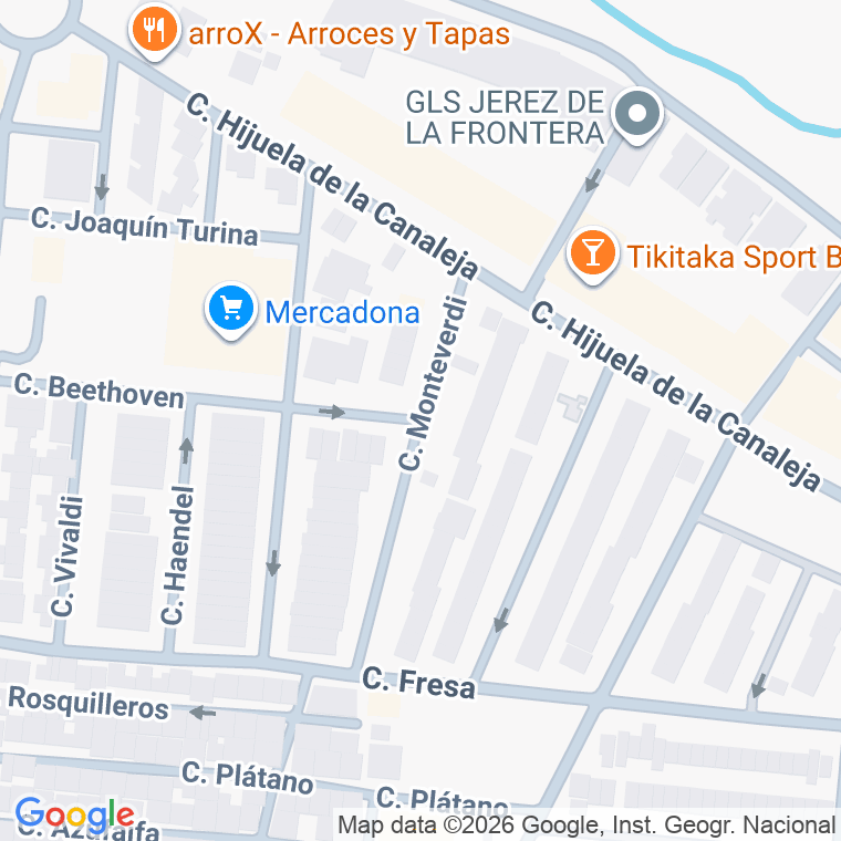 Código postal de Monteverdi en Jerez de la Frontera
