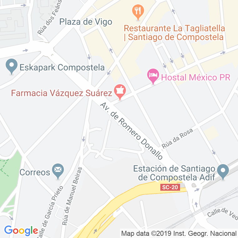 Código Postal calle Romero Donallo en Santiago de Compostela