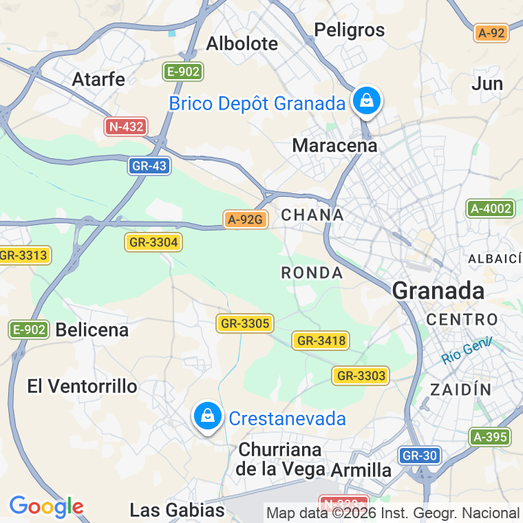 Código postal de Ronda, Camino (impares del 95 al Final)  (pares del 116 al Final) en Granada