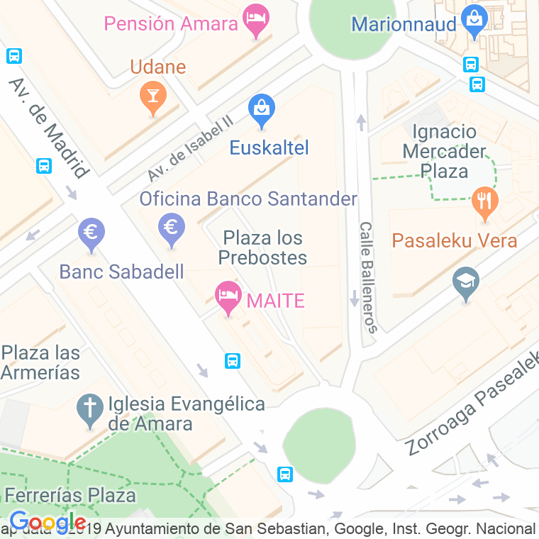 Código Postal calle Prebostes, plaza en Donostia-San Sebastian