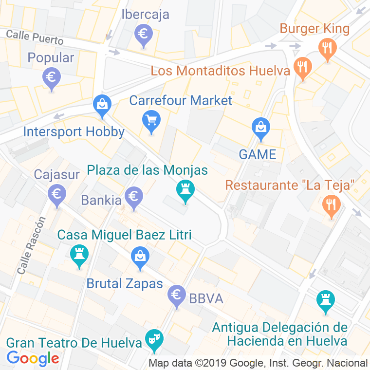 Código Postal calle Monjas, plaza en Huelva