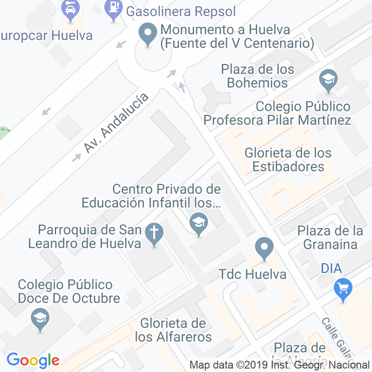 Código Postal calle Caldereros, glorieta en Huelva