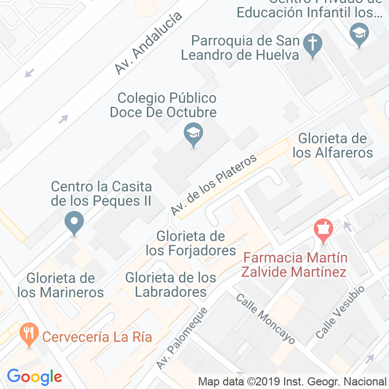 Código Postal calle Plateros, avenida en Huelva