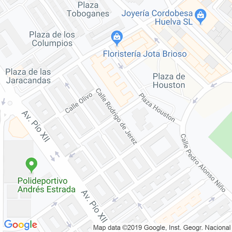 Código Postal calle Rodrigo De Jerez en Huelva