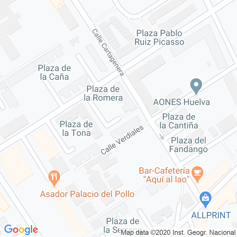 Código Postal calle Romera, plaza en Huelva