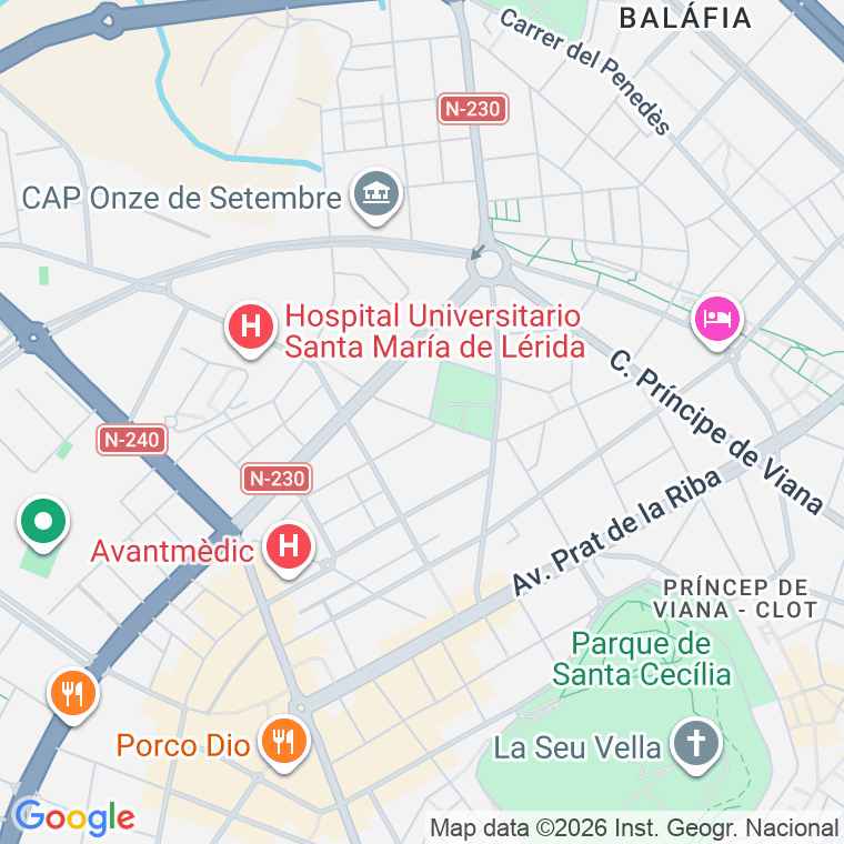 Código postal de Princep de Viana, Passatge (impares del 1 al Final)  (pares del 2 al Final) en Lleida