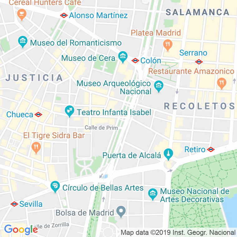 Código Postal calle Recoletos, paseo (Pares Del 2 Al Final) en Madrid