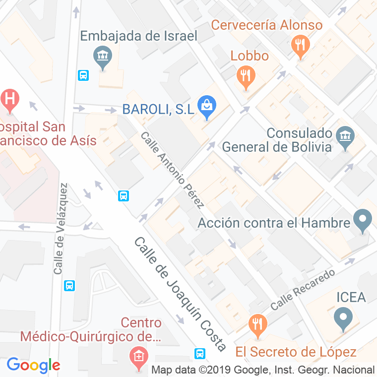 Código Postal calle Antonio Perez en Madrid