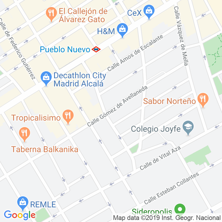 Código Postal calle Gomez Avellaneda en Madrid