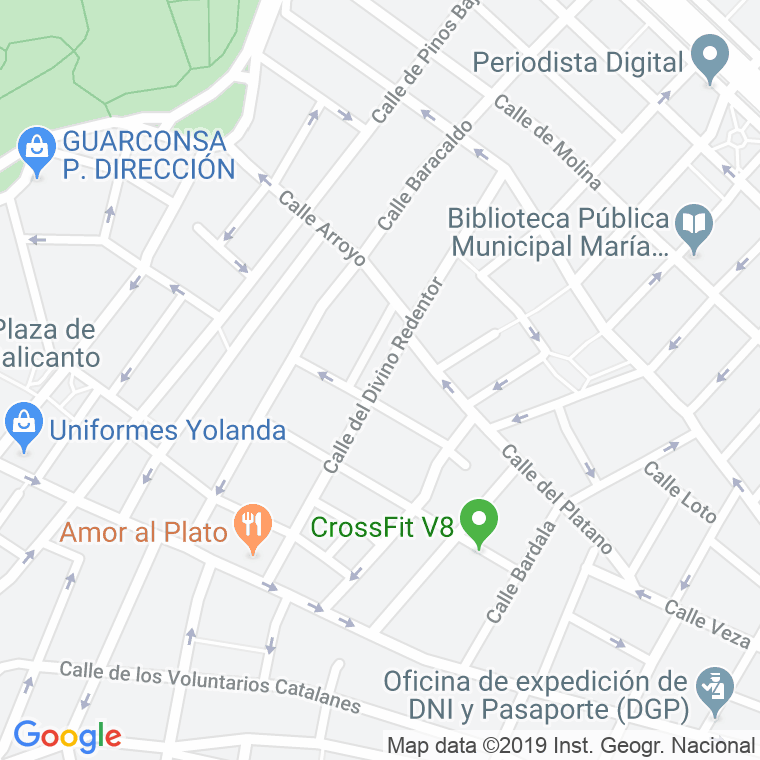 Código Postal calle Divino Redentor en Madrid