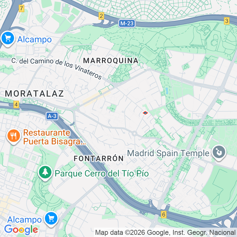 Código postal de Vinateros, de Los, Camino en Madrid