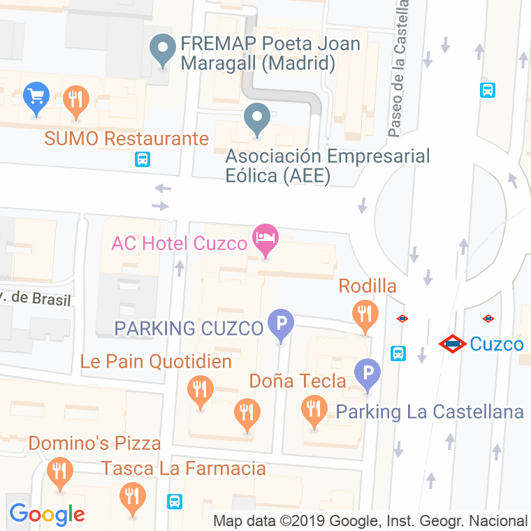 Código Postal calle Cuzco, plaza en Madrid