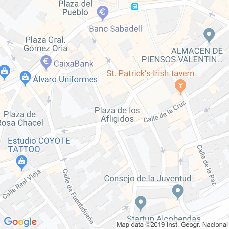 Código Postal calle Afligidos, plaza en Alcobendas y La Moraleja