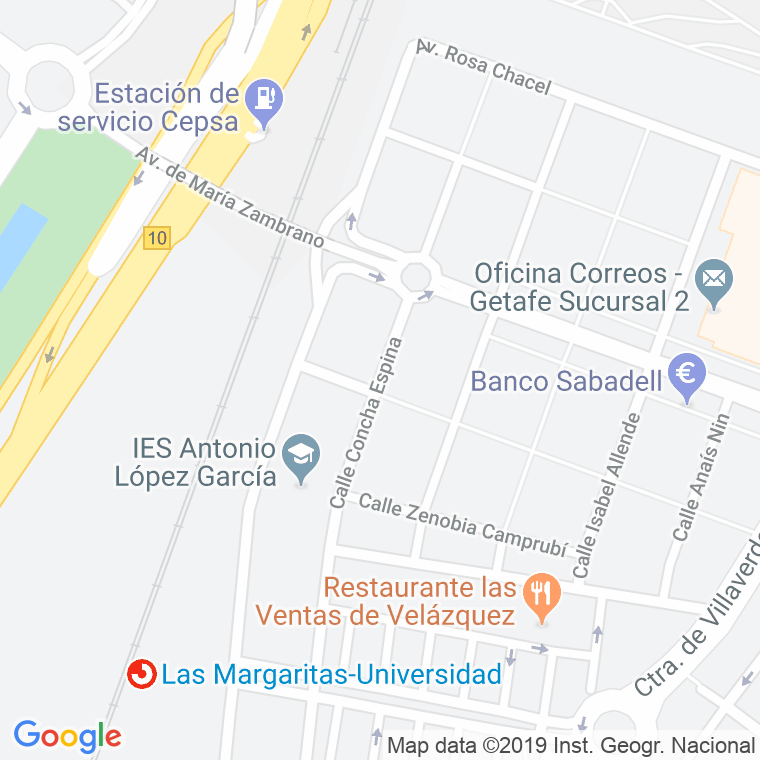 Código Postal calle Concha Espina en Getafe