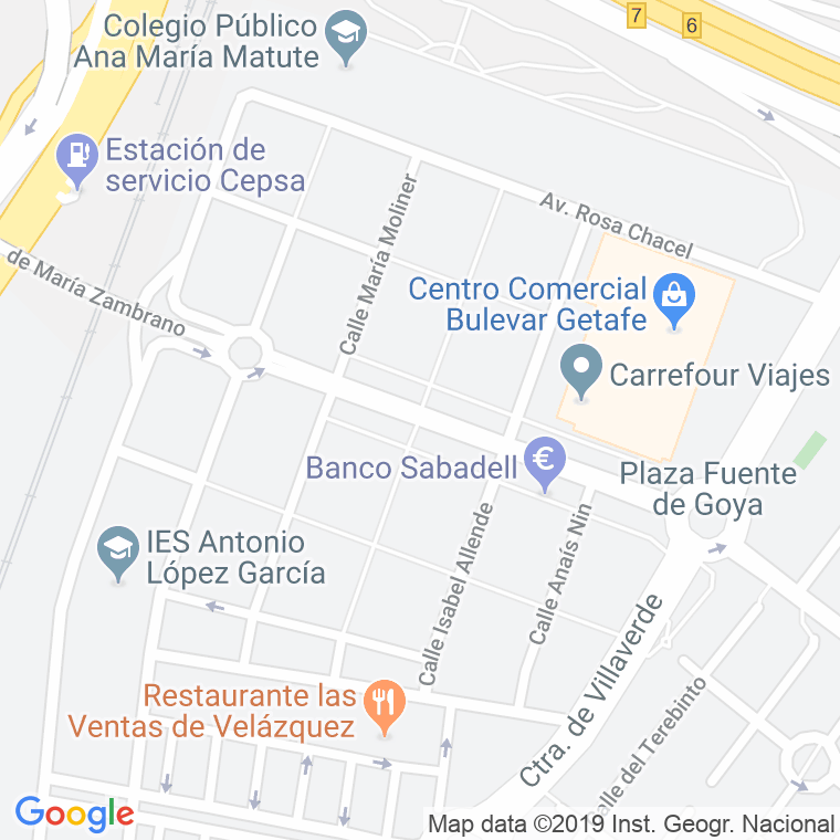 Código Postal calle Gabriela Mistral en Getafe