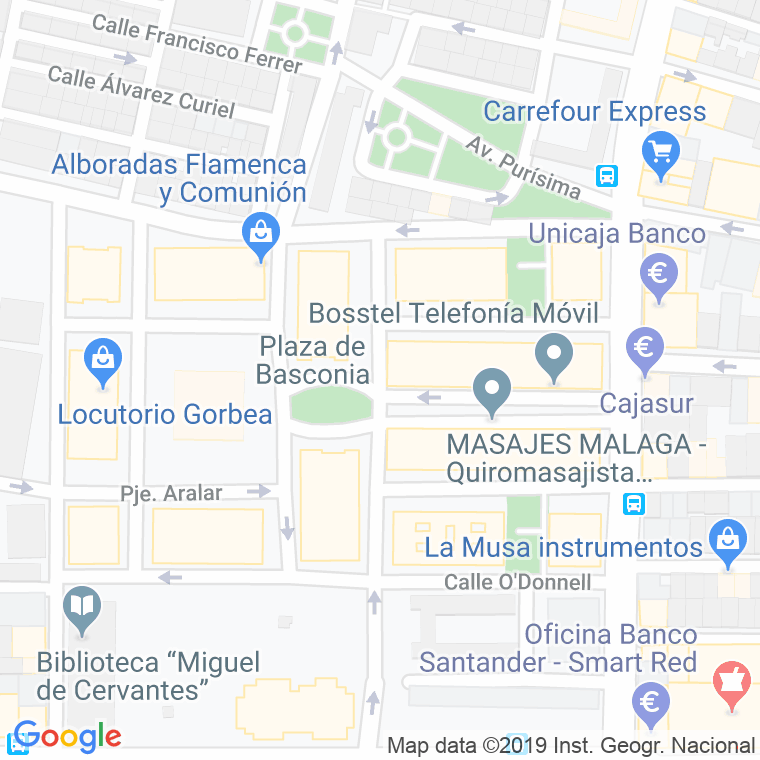 Código Postal calle Aranzazu, pasaje en Málaga