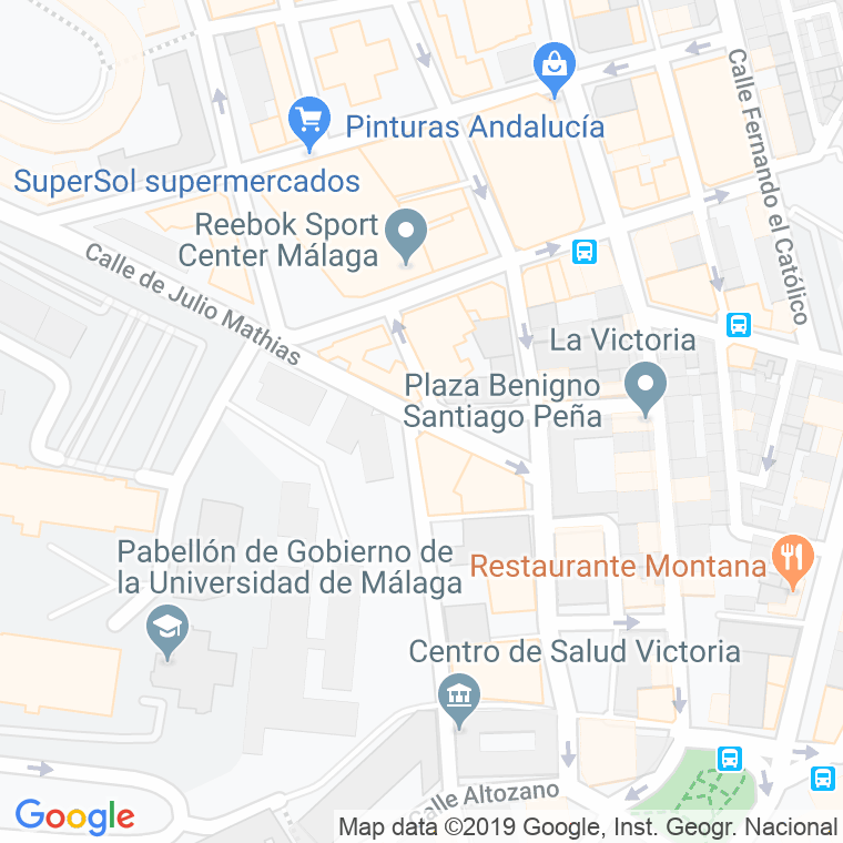 Código Postal calle Benigno Santiago Peña, plaza en Málaga