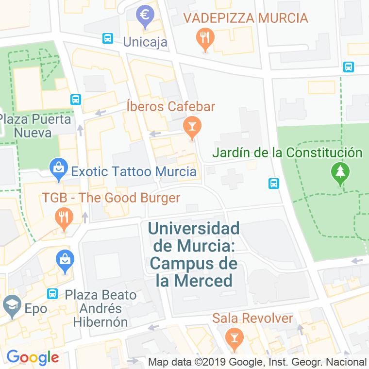 Código Postal calle Universidad, plaza en Murcia