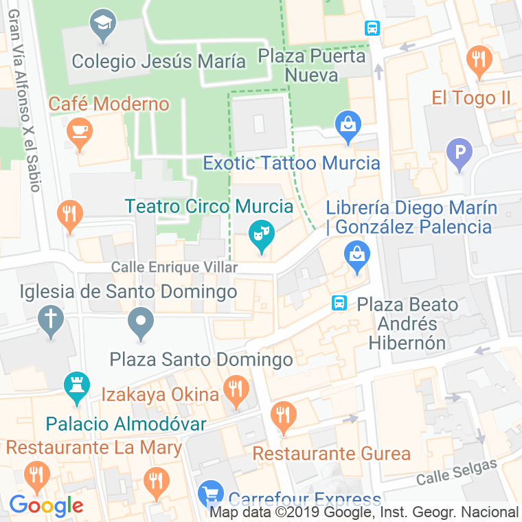 Código Postal calle Circo, callejon en Murcia