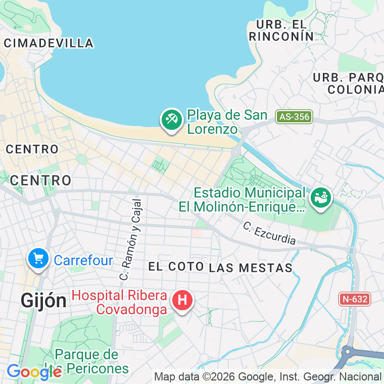 Código postal de Ezcurdia   (impares del 1 al 65)  (pares del 2 al 136) en Gijón