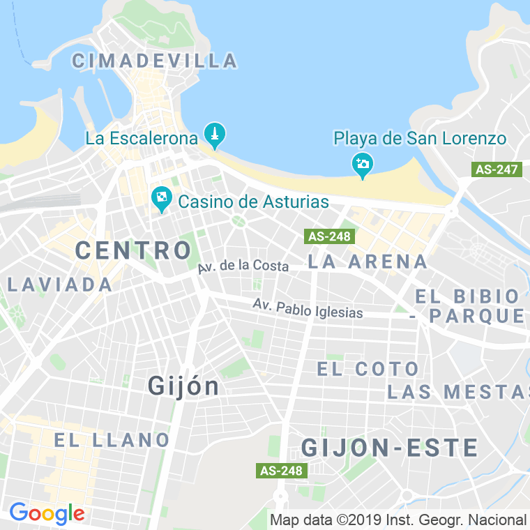 Código Postal calle Costa, De La, avenida (Impares Del 71 Al 89)  (Pares Del 88 Al 106) en Gijón