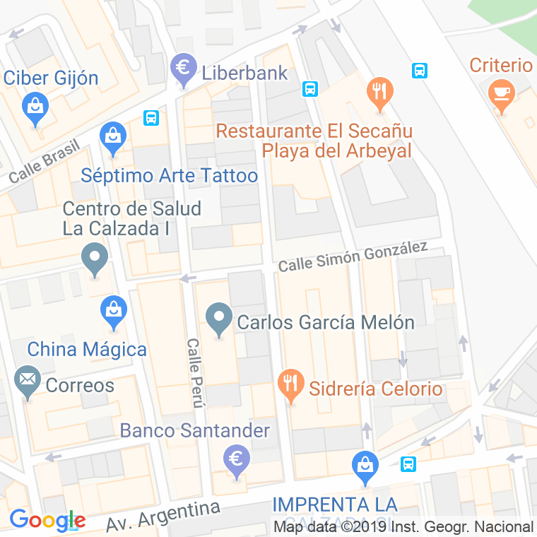 Código Postal calle Simon Gonzalez en Gijón