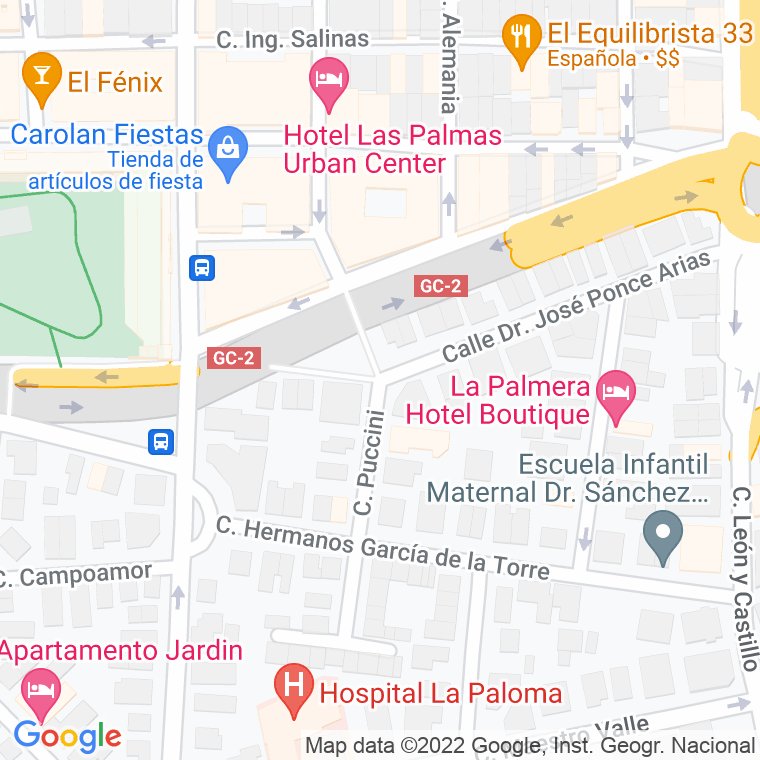 Código Postal calle Puccini   (Impares Del 1 Al 7)  (Pares Del 2 Al 12) en Las Palmas de Gran Canaria