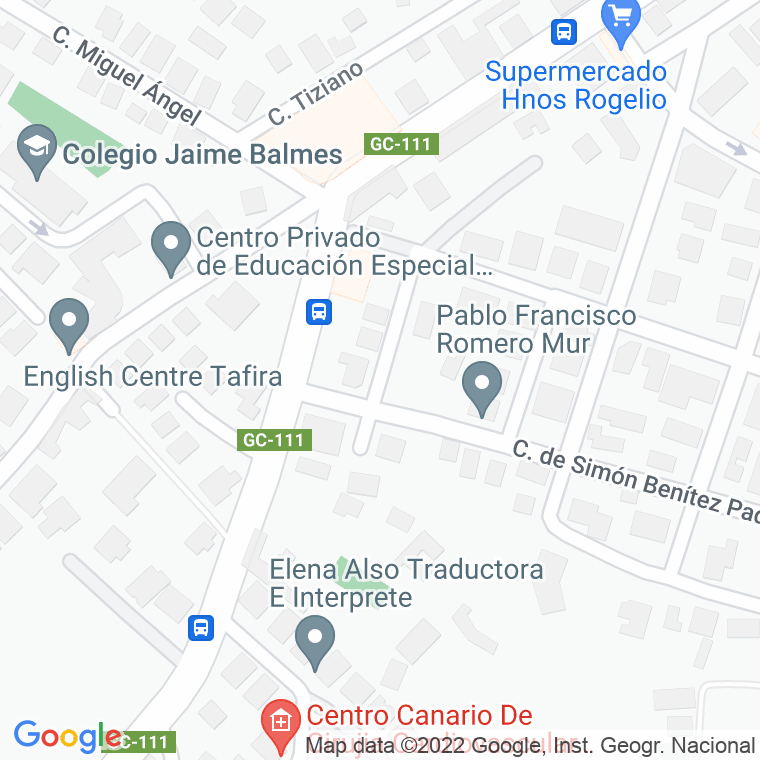 Código Postal calle Alonso Cano (Tafira Alta) en Las Palmas de Gran Canaria