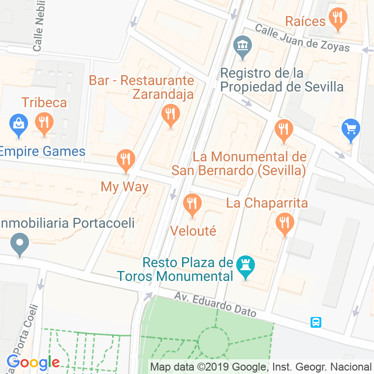 Código Postal calle Monumental De Sevilla en Sevilla