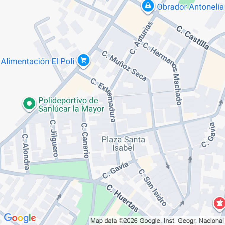 Código postal de Calle Extremadura en Sanlucar la Mayor