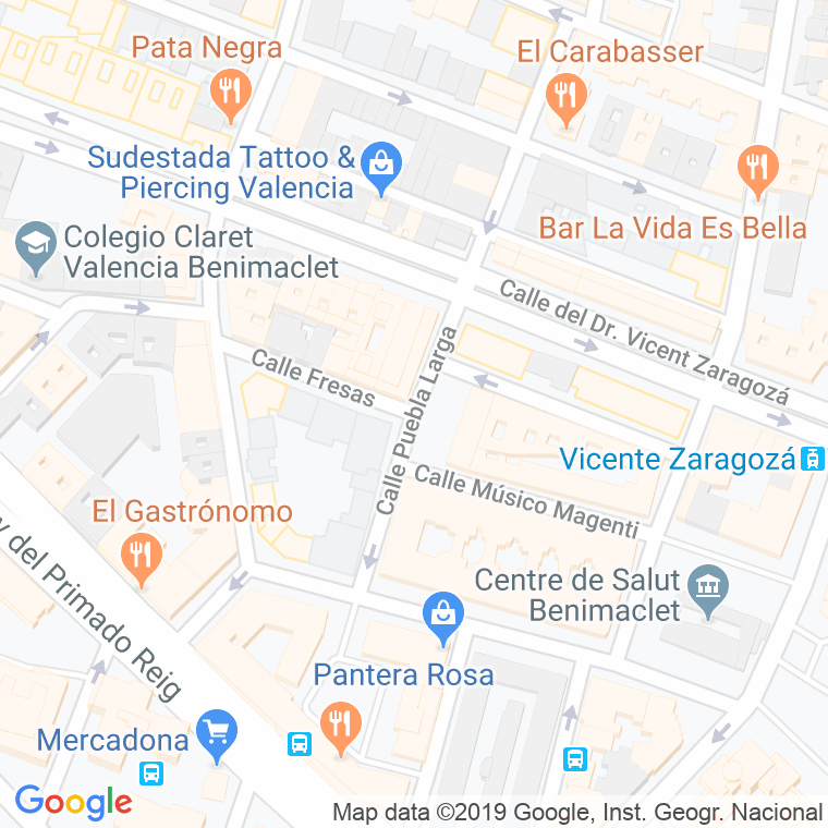 Código Postal calle Puebla Larga en Valencia