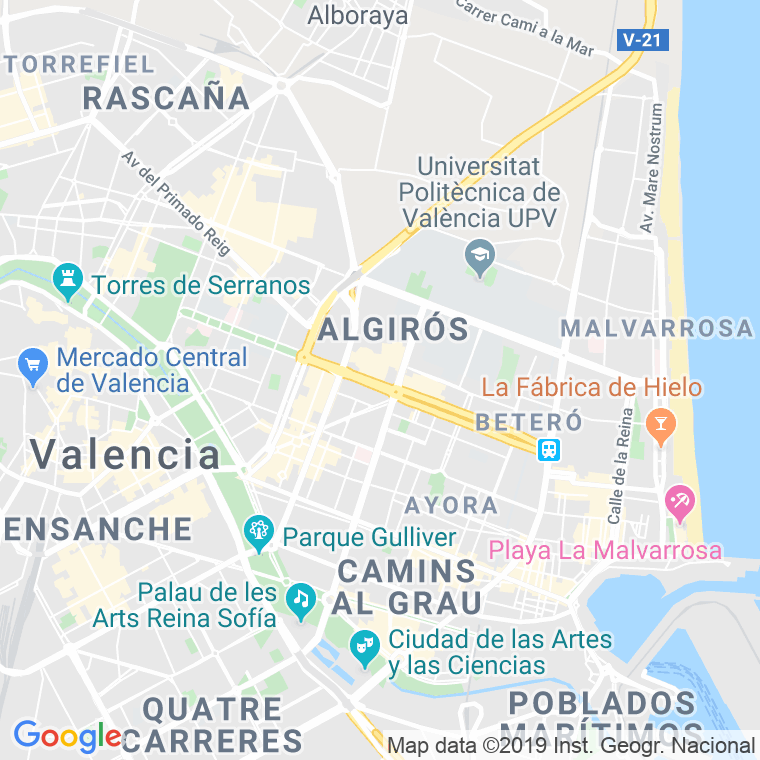 Código Postal calle Blasco Ibañez, avenida (Impares Del 87 Al 191)  (Pares Del 114 Al 212) en Valencia