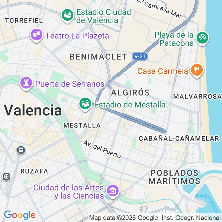 Código postal de Blasco Ibañez, Avenida (impares del 87 al 191)  (pares del 114 al 212) en Valencia