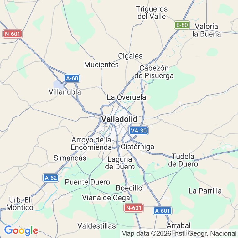 Código postal de Santander, hasta Km. 5, Carretera en Valladolid