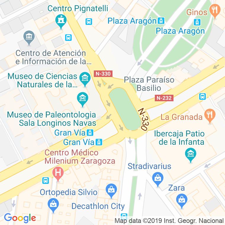 Código Postal calle Basilio Paraiso, plaza (Pares Del 2 Al 2) en Zaragoza