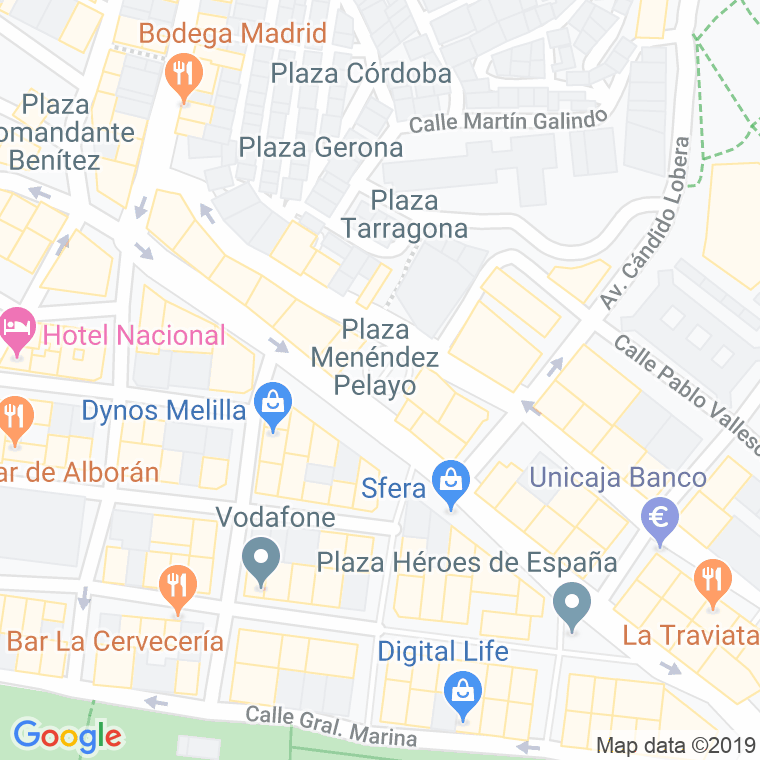 Código Postal calle Menendez Pelayo, plaza en Melilla