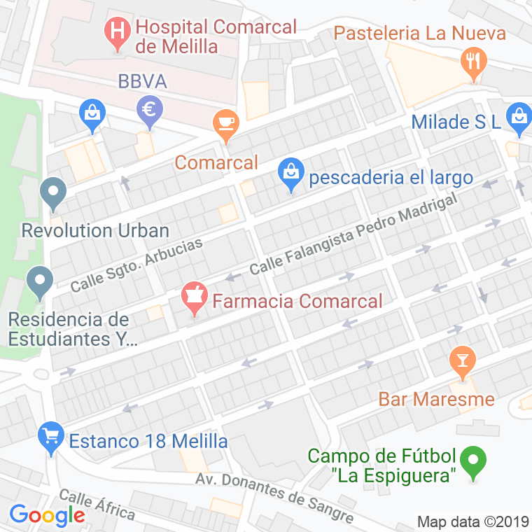 Código Postal calle Falangista Pedro Madrigal en Melilla